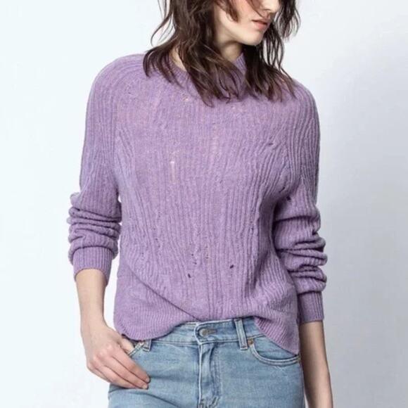 Zadig & Voltaire Lili C Destroy Cashmere Sweater NEW Mauve Purple NWT Size XS - Picture 1 of 8